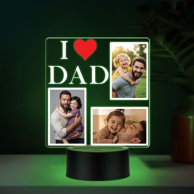 Personalized I Love Dad UV Print Photo Multicolor LED Lamp Fathers Day Gift Light